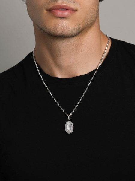 Mens Necklace shops Small Coin Amulet Pendant for Men in Sterling Silver