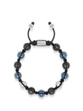 Men's Beaded Bracelet with Matte Black, Blue Ceramic & Silver Balls