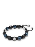 Men's Beaded Bracelet with Matte Black, Blue Ceramic & Silver Balls