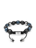 Men's Beaded Bracelet with Matte Black, Blue Ceramic & Silver Balls