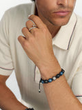 Men's Beaded Bracelet with Matte Black, Blue Ceramic & Silver Balls