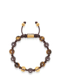 Men's Beaded Bracelet with Burgundy Ceramic, Tiger Eye and Gold Balls