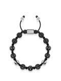 Men's Beaded Bracelet with Matte Black, Glossy Black Ceramic & Silver Beads