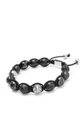 Men's Beaded Bracelet with Matte Black, Glossy Black Ceramic & Silver Beads