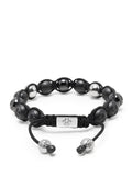 Men's Beaded Bracelet with Matte Black, Glossy Black Ceramic & Silver Beads