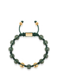 Men's Beaded Bracelet with Glossy Green Ceramic & Gold Beads