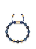 Men's Beaded Bracelet with Matte Black, Glossy Blue Ceramic & Gold Beads