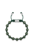 Men's Beaded Bracelet with Glossy Green, Matte Green Ceramic & Silver