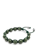 Men's Beaded Bracelet with Glossy Green, Matte Green Ceramic & Silver