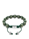 Men's Beaded Bracelet with Glossy Green, Matte Green Ceramic & Silver