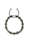 Men's Beaded Bracelet with Matte Green, Glossy Green Ceramic & Silver Beads