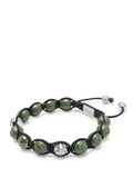 Men's Beaded Bracelet with Matte Green, Glossy Green Ceramic & Silver Beads