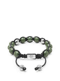 Men's Beaded Bracelet with Matte Green, Glossy Green Ceramic & Silver Beads