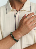 Men's Beaded Bracelet with Matte Green, Glossy Green Ceramic & Silver Beads