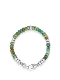 Men's Hexagon Beaded Bracelet with Green Turquoise and Silver