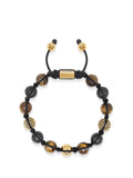 Men's Beaded Bracelet with Matte Black Ceramic Beads, Tiger Eye, Gold & CZ Balls