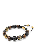 Men's Beaded Bracelet with Matte Black Ceramic Beads, Tiger Eye, Gold & CZ Balls