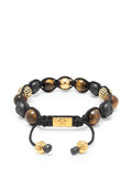 Men's Beaded Bracelet with Matte Black Ceramic Beads, Tiger Eye, Gold & CZ Balls