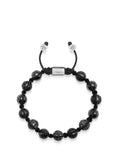 Men's Sterling Silver Beaded Bracelet with Matte Black, Glossy Black Ceramic & Three Diamond Balls