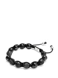 Men's Sterling Silver Beaded Bracelet with Matte Black, Glossy Black Ceramic & Three Diamond Balls