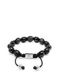 Men's Sterling Silver Beaded Bracelet with Matte Black, Glossy Black Ceramic & Three Diamond Balls