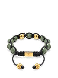 Women's Beaded Bracelet with Green Ceramic and Gold Beads