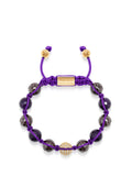 Women's Beaded Bracelet with Faceted Amethyst, Burgundy Ceramic and Gold CZ