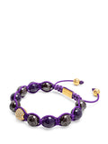 Women's Beaded Bracelet with Faceted Amethyst, Burgundy Ceramic and Gold CZ