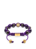 Women's Beaded Bracelet with Faceted Amethyst, Burgundy Ceramic and Gold CZ