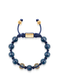 Women's Beaded Bracelet with Blue Ceramic and Gold CZ Beads