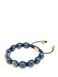 Women's Beaded Bracelet with Blue Ceramic and Gold CZ Beads