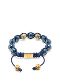 Women's Beaded Bracelet with Blue Ceramic and Gold CZ Beads