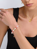 Women's Beaded Bracelet with Pearl, Rose Quartz, Cherry Quartz and Gold