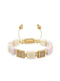 Women's Cream & Soft Pink Ceramic Flatbead Bracelet with Gold CZ