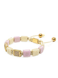 Women's Cream & Soft Pink Ceramic Flatbead Bracelet with Gold CZ