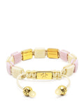 Women's Cream & Soft Pink Ceramic Flatbead Bracelet with Gold CZ