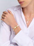 Women's Cream & Soft Pink Ceramic Flatbead Bracelet with Gold CZ