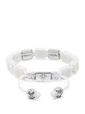 Women's White Ceramic Flatbead Bracelet with Silver CZ