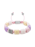 Women's Cream, White, Lavender & Soft Pink Ceramic Flatbead Bracelet with Silver CZ