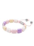 Women's Cream, White, Lavender & Soft Pink Ceramic Flatbead Bracelet with Silver CZ