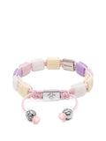 Women's Cream, White, Lavender & Soft Pink Ceramic Flatbead Bracelet with Silver CZ