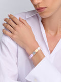 Women's Cream, White, Lavender & Soft Pink Ceramic Flatbead Bracelet with Silver CZ