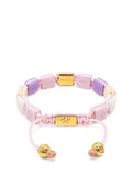 Women's White, Cream, Soft Pink & Lavender Ceramic Flatbead Bracelet with Gold CZ