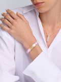 Women's White, Cream, Soft Pink & Lavender Ceramic Flatbead Bracelet with Gold CZ