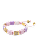 Women's White, Lavender & Soft Pink Ceramic Flatbead Bracelet with Gold CZ