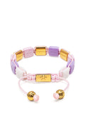 Women's White, Lavender & Soft Pink Ceramic Flatbead Bracelet with Gold CZ