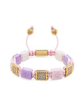 Women's White, Lavender & Soft Pink Ceramic Flatbead Bracelet with Gold CZ