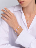 Women's White, Lavender & Soft Pink Ceramic Flatbead Bracelet with Gold CZ