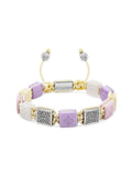 Women's White, Cream, Lavender & Soft Pink Ceramic Flatbead Bracelet with Silver CZ