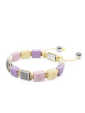 Women's White, Cream, Lavender & Soft Pink Ceramic Flatbead Bracelet with Silver CZ